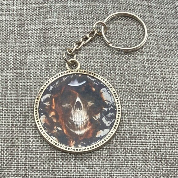 Vintage Skull Keychain As Is Spooky Skeleton Gothic Silver Black White Red Blue - Picture 1 of 6